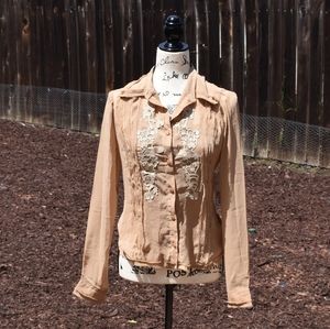 2 Piece Kaelyn Max Peasant Western Top Blouse Tank Patch Tattered Crinkle S M
